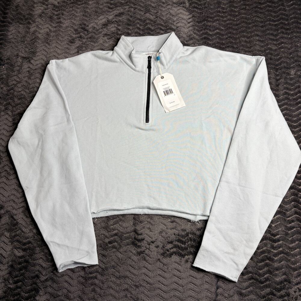 Jason Scott Saylor Half Zip Celestial Blue Cropped Sweatshirt Size M NWT